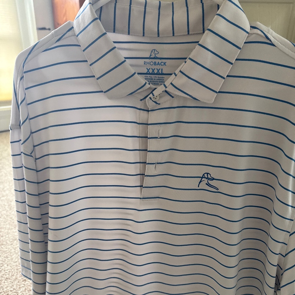 Rhoback blue and white stripped polo